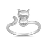 Cat Ring Band 925 Sterling Silver Simple Plain Cat - Blue Apple Jewelry