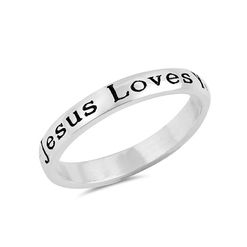 2mm Jesus Loves You Band Ring 925 Sterling Silver - Blue Apple Jewelry