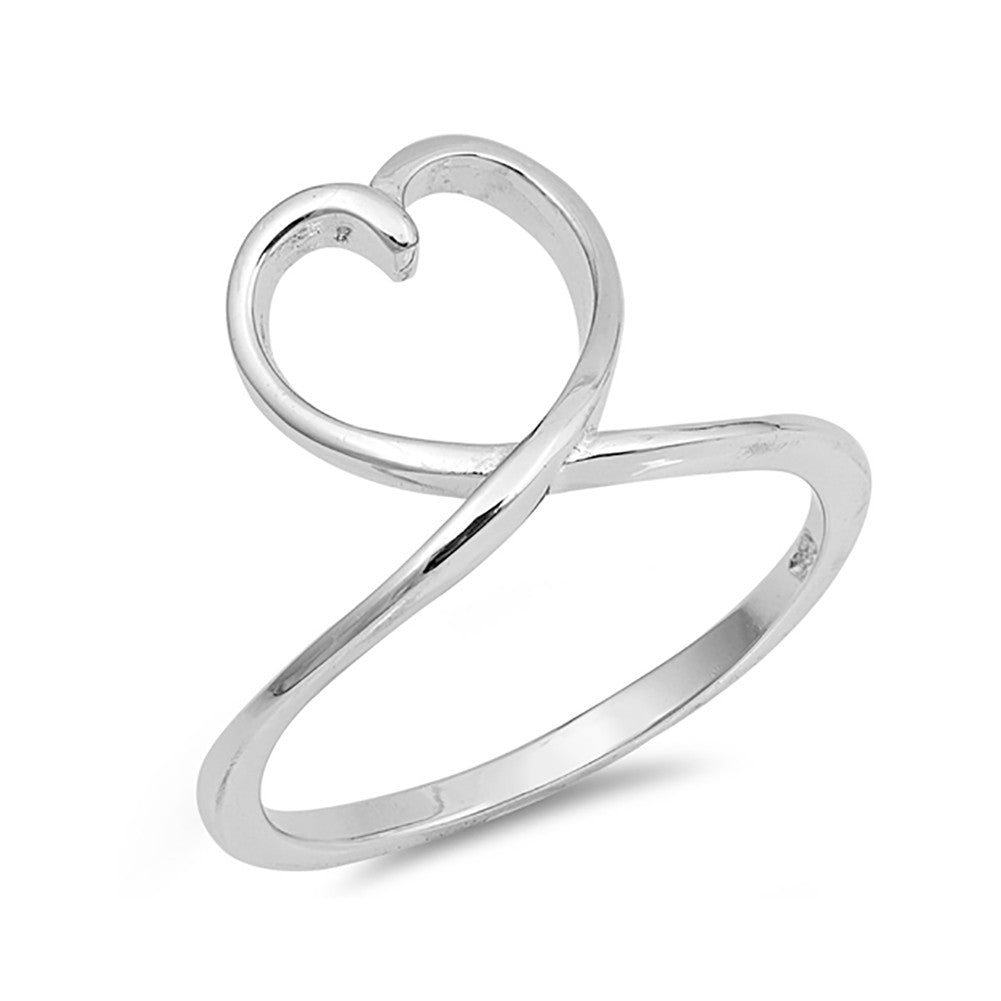 Heart Loop Ring Band 925 Sterling Silver Heart Ring Band Simple Plain - Blue Apple Jewelry