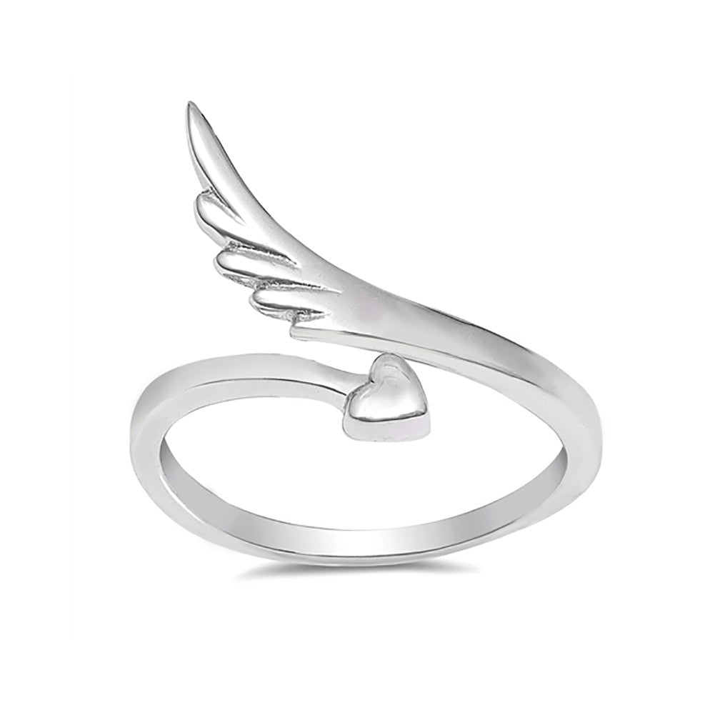 Heart Wing Band Ring 925 Sterling Silver Simple Plain - Blue Apple Jewelry