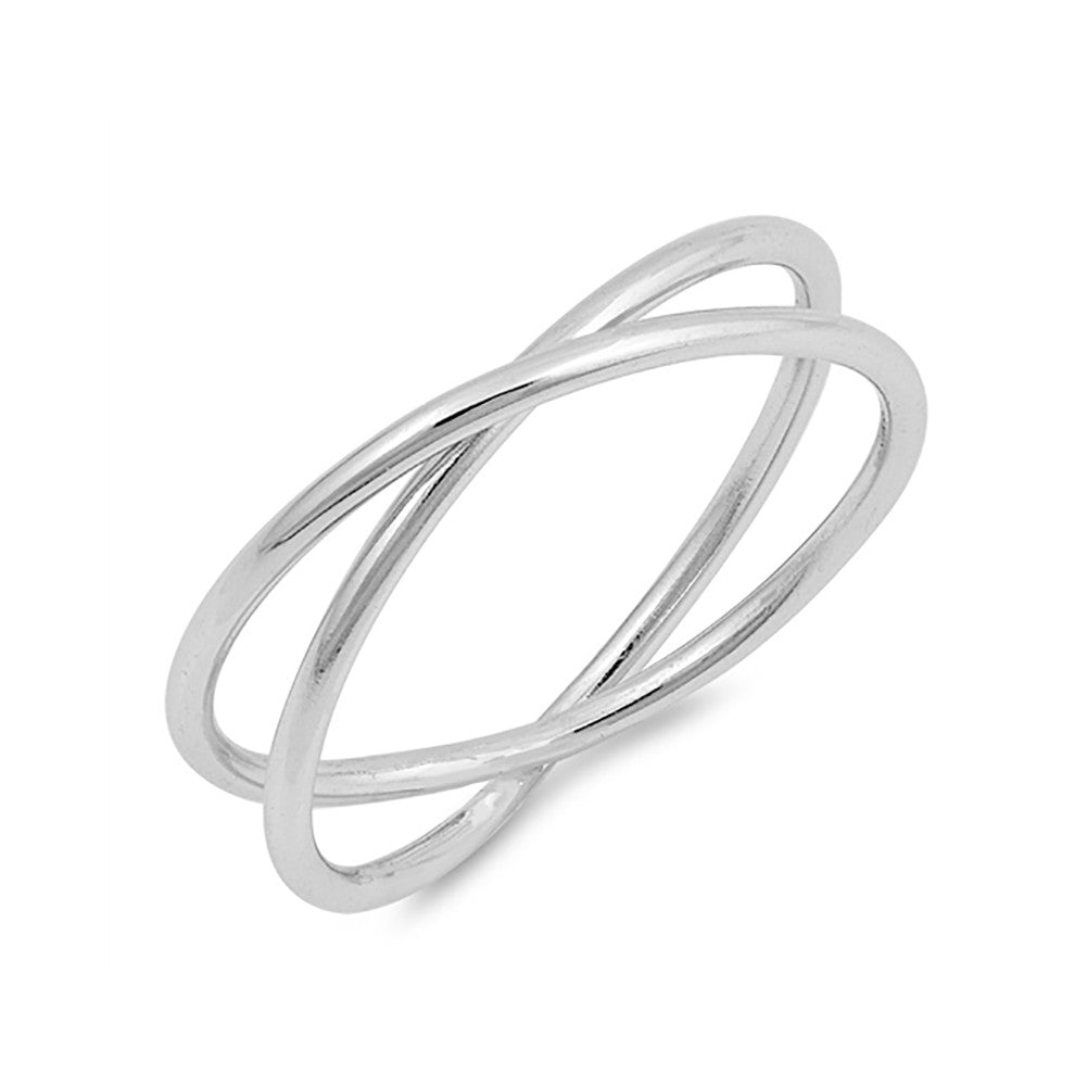 X Ring Crisscross Crossover Band 925 Sterling Silver Simple Plain - Blue Apple Jewelry