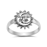 Sun Moon Ring Band 925 Sterling Silver Moon Sun Simple Plain
