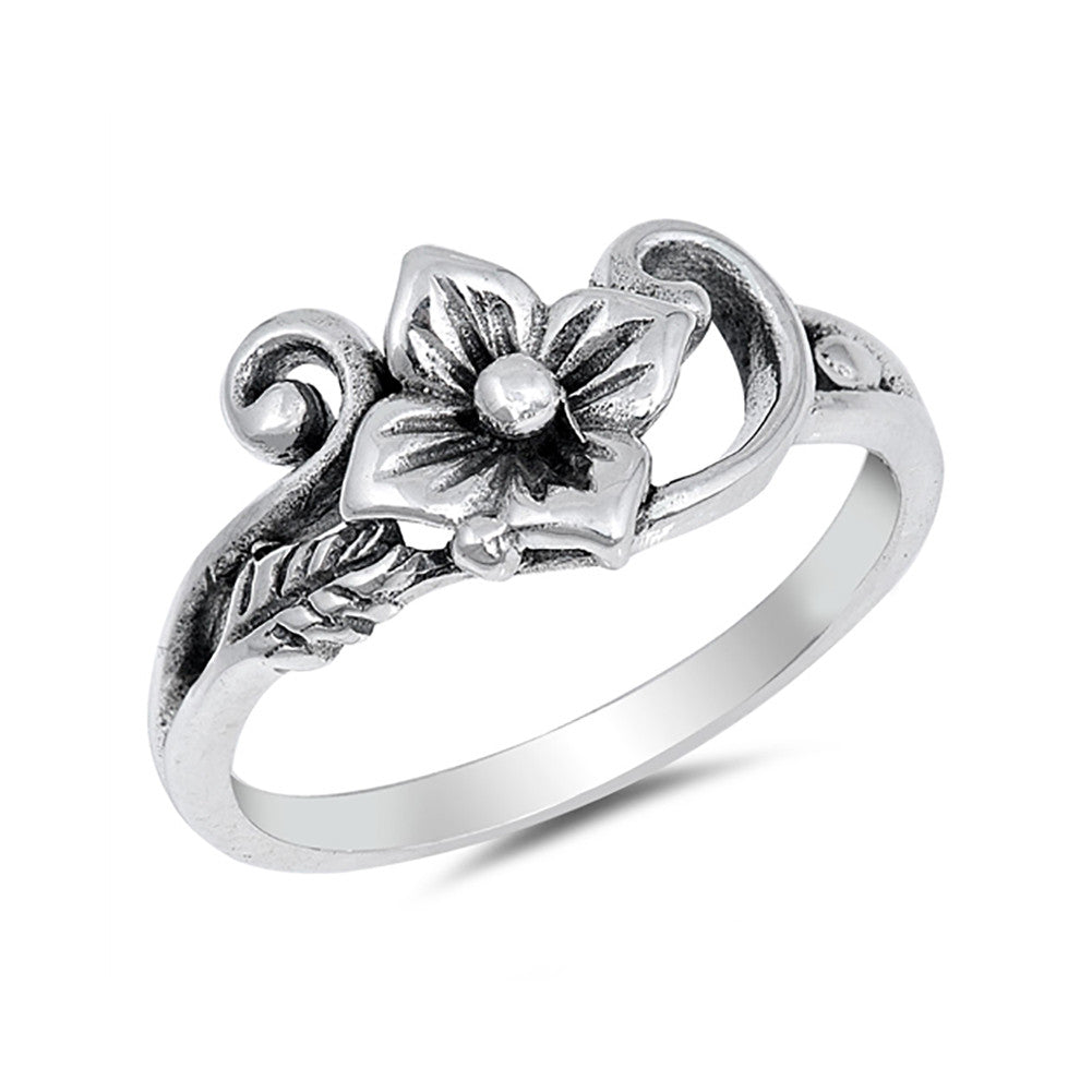 Flower Ring Band 925 Sterling Silver Simple Plain Fashion Flower Vine - Blue Apple Jewelry