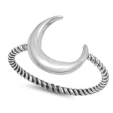 Moon Ring Braided Cable Band 925 Sterling Silver Simple Plain Crescent Moon