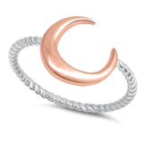 Moon Ring Braided Cable Band 925 Sterling Silver Simple Plain Crescent Moon