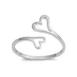 Petite Dainty Bypass Wrap Double Heart Ring Band Simple Plain 925 Sterling Silver