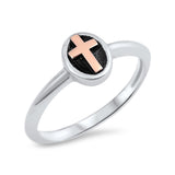 Cross Ring Rose Gold Rhodium Plated 925 Sterling Silver Two-Tone - Blue Apple Jewelry