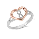 Two Tone Infinity Heart Promise Ring Simple Plain Rose Gold Rhodium PL 925 Sterling Silver 2 Tone