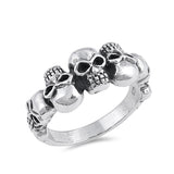 Skull Head Band Ring 925 Sterling Silver Skulls