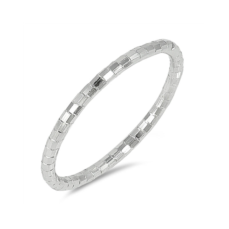 2mm Diamond Cut Band Ring Men Women Unisex 925 Sterling Silver - Blue Apple Jewelry