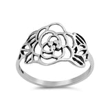Simple Plain Flower Band Ring 925 Sterling Silver