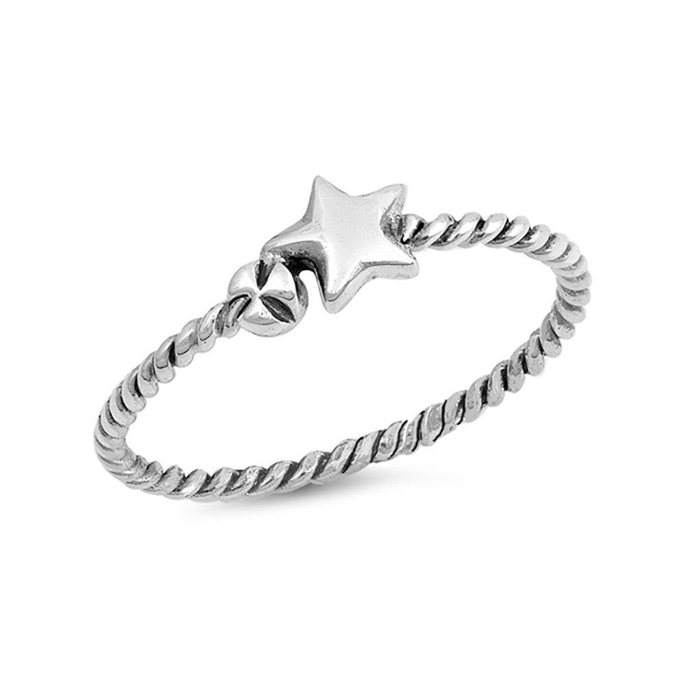 Star Ring Cable Braided Rope Band 925 Sterling Silver Simple Plain - Blue Apple Jewelry