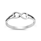 Heart Ring Band Double Heart Open 925 Sterling Silver Fashion Simple Plain
