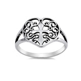 Cross Heart Filigree Ring Band 925 Sterling Silver Split Shank Simple Plain - Blue Apple Jewelry