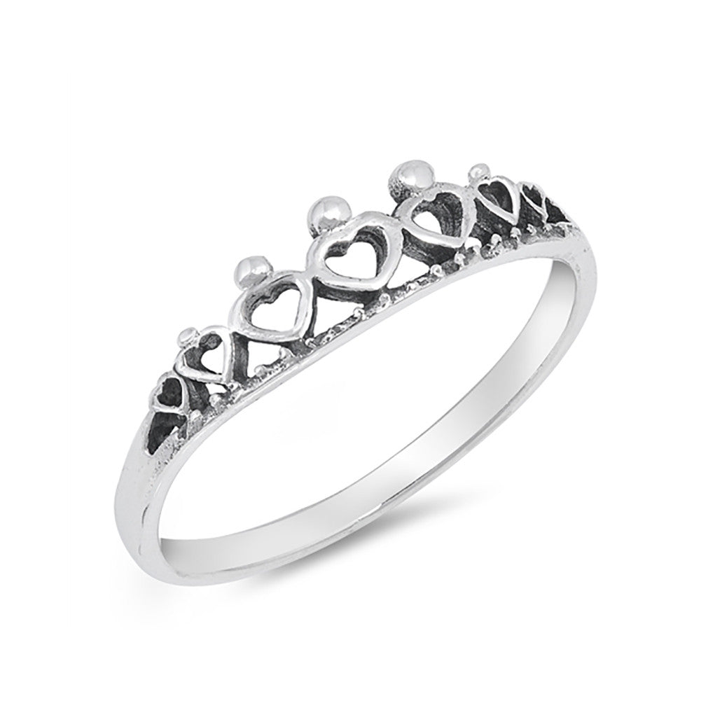 Crown Band Ring Heart Crown Simple Plain 925 Sterling Silver - Blue Apple Jewelry