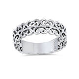 Heart Filigree Band Ring 925 Sterling Silver Simple Plain Swirl Heart Band Filigree - Blue Apple Jewelry
