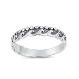 Simple Plain Wave Flame Band Ring 925 Sterling Silver