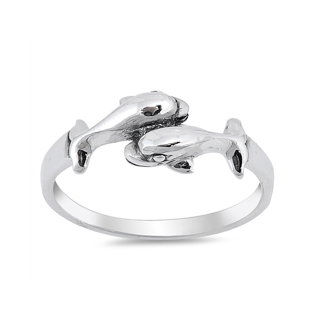 Dolphin Ring Band 925 Sterling Silver Dolphins Nautical Jewelry - Blue Apple Jewelry