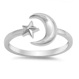 Moon Star Cuff Ring Band 925 Sterling Silver Star Moon Choose Color