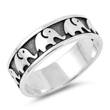 7mm Elephant Band Ring 925 Sterling Silver Elephants Simple Plain Lucky Band Choose Color