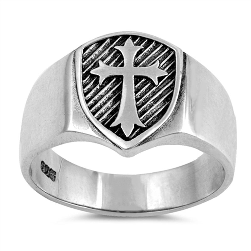 Medieval Cross Band Ring 925 Sterling Silver Unisex Men Women 13mm Choose Color