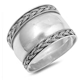 15mm Bali Band Ring Braided Oxidized Design 925 Sterling Silver Choose Color