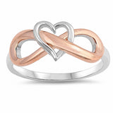 Two Tone Infinity Heart Band Ring 925 Sterling Silver Rose Tone
