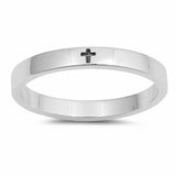 Small Engraved Cross Band Ring 925 Sterling Silver 3mm