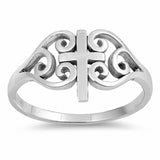 Filigree Cross Ring Band 925 Sterling Silver