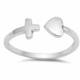 Heart and Cross Band Ring 925 Sterling Silver Cross Heart