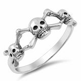 Crossbone Skull Band Ring 925 Sterling Silver Skulls Crossbone