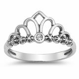 Crown Ring Round Cubic Zirconia 925 Sterling Silver