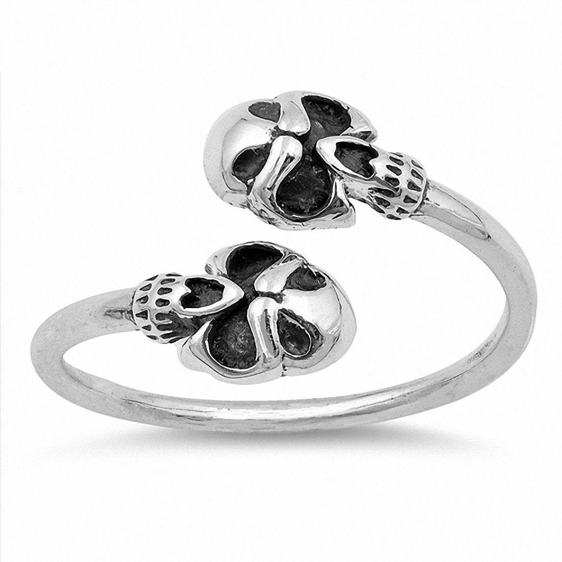 Wraparound Skulls Band Ring 925 Sterling Silver Bypass Wrap