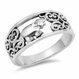 Filigree Elephant Band Ring 925 Sterling Silver Trunk Up
