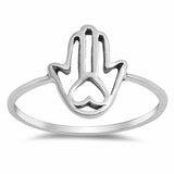 Hamsa Hand of God with Heart Band Ring 925 Sterling Silver