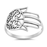 Sideways Hamsa Band Ring Filigree Hand of God Hamesh 925 Sterling Silver Lucky Hand Choose Color
