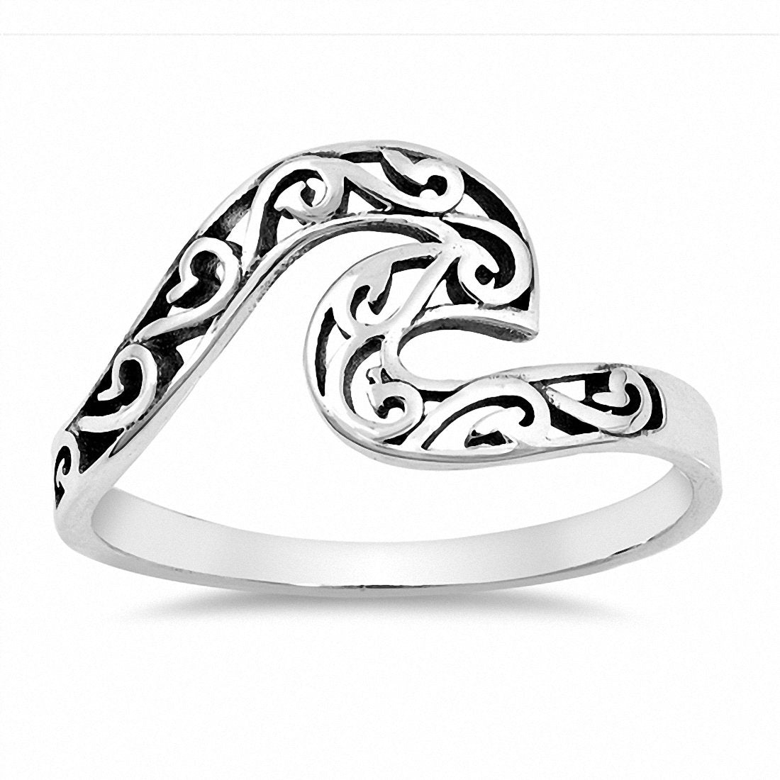 Filigree Wave Ring Band 925 Sterling Silver