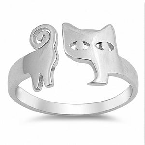 Cat Ring Band 925 Sterling Silver Cat