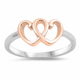 Two Tone Double Heart Ring Band 925 Sterling Silver Choose Color