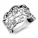 Filigree Flowers Band Ring 925 Sterling Silver Choose Color