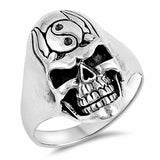 Skulls Yin Yang Chinese Symbol Ring Band 925 Sterling Silver