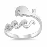 Wave and Whale Ring Band 925 Sterling Silver Choose Color