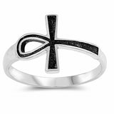 Sideways Cross Ankh Ring Band 925 Sterling Silver Choose Color