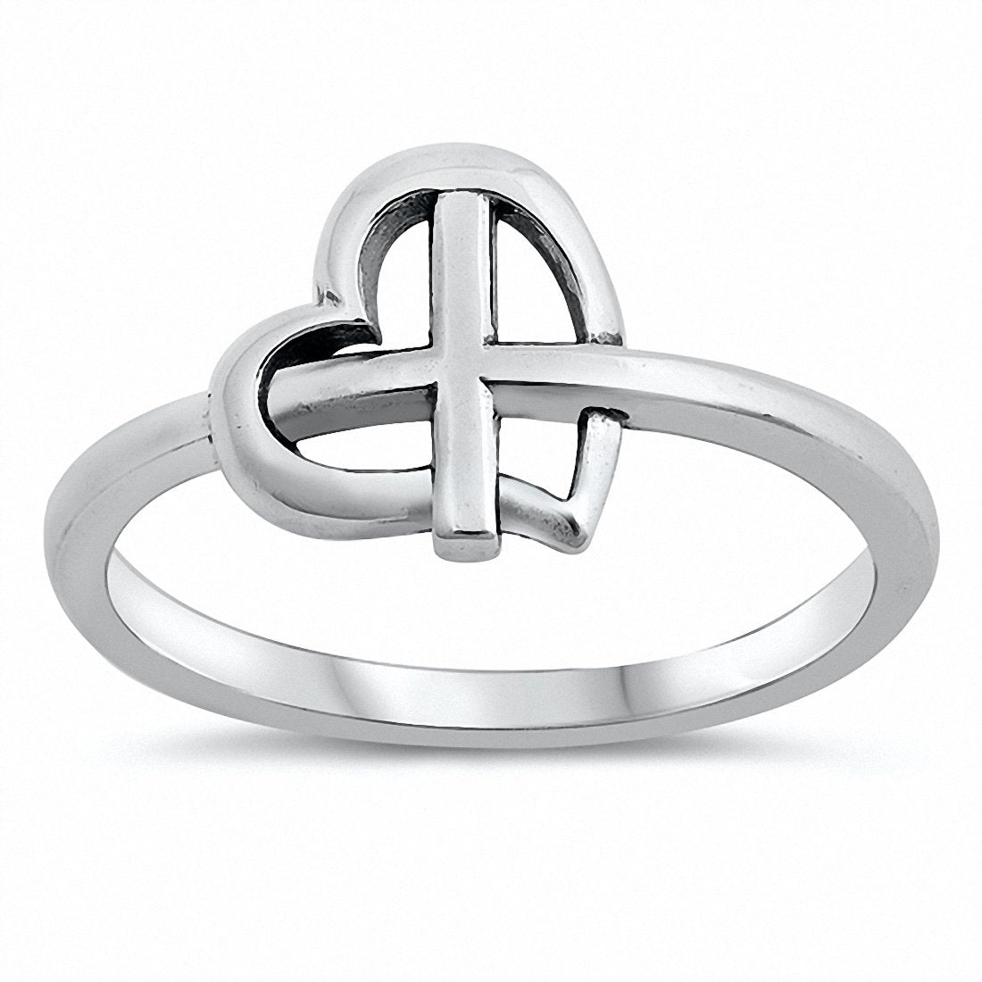 Heart Cross Ring Band 925 Sterling Silver Choose Color
