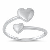 Double Heart Thumb Cuff Ring Band Solid 925 Sterling Silver