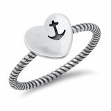 Heart Ring Oxidized Design Anchor Solid 925 Sterling Silver Choose Color