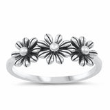 3 Flowers Band Ring Solid 925 Sterling Silver Choose Color