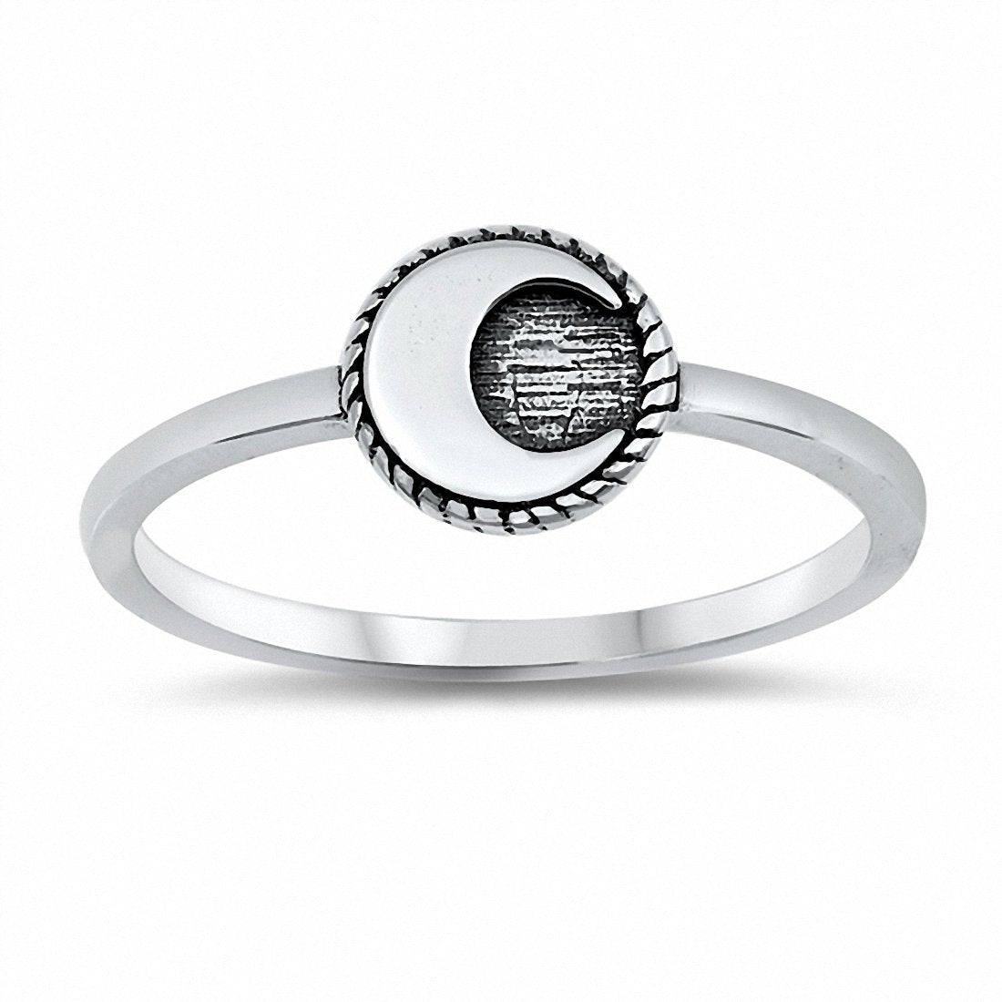Moon Ring Band Oxidized Design Solid 925 Sterling Silver Choose Color