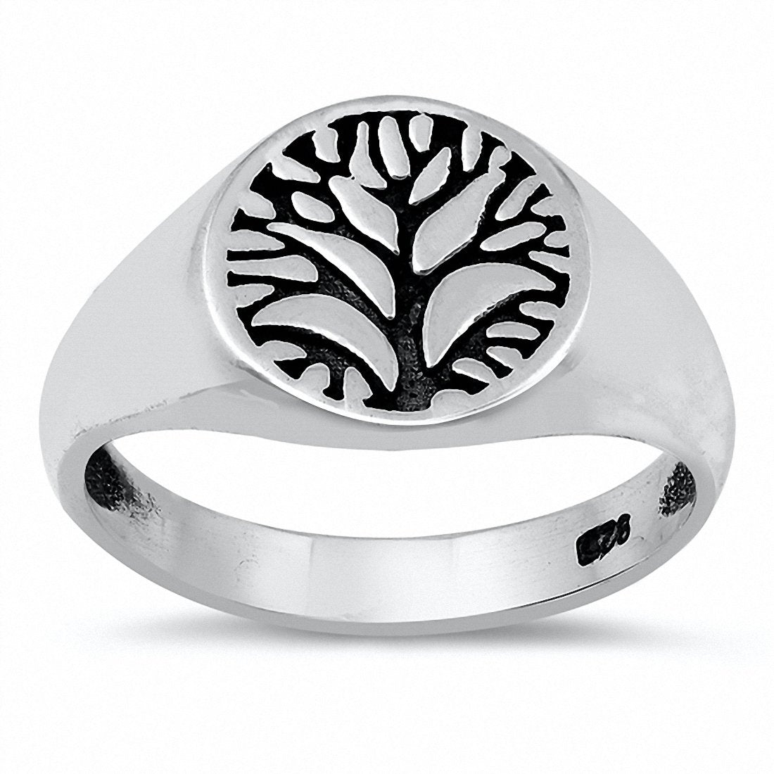 Tree of Life Ring Round 925 Sterling Silver Choose Color