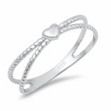X Heart Band Ring Crisscross Solid 925 Sterling Silver Choose Color